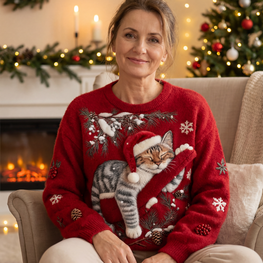 Noelia™ | Świąteczny Sweter z Kotkiem